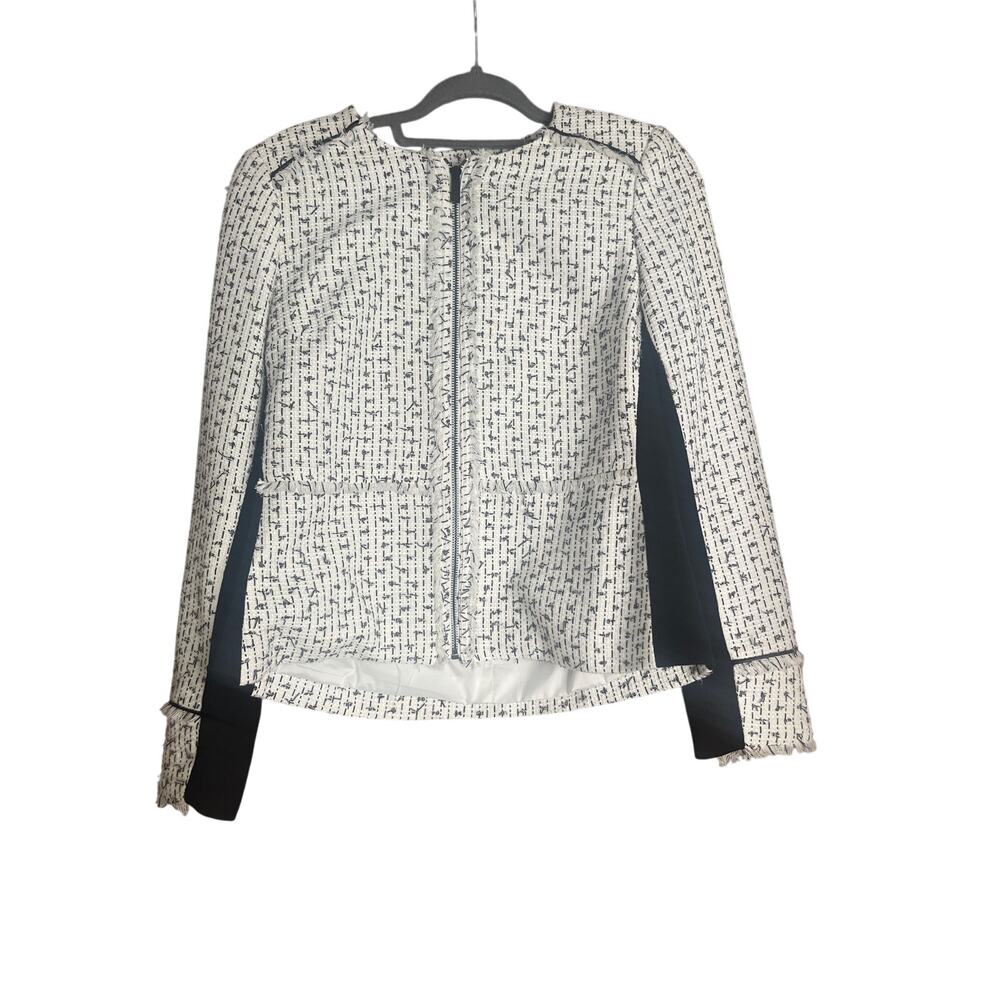 Karl Lagerfeld Paris Black & White Tweed ZipFront Jacket Blazer sz 8